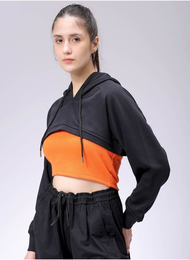 Women Relaxed Fit Solid Hooded Sweatshirt