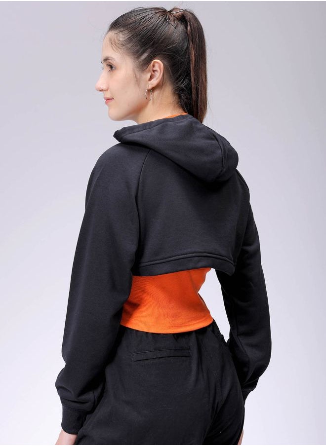 Women Relaxed Fit Solid Hooded Sweatshirt