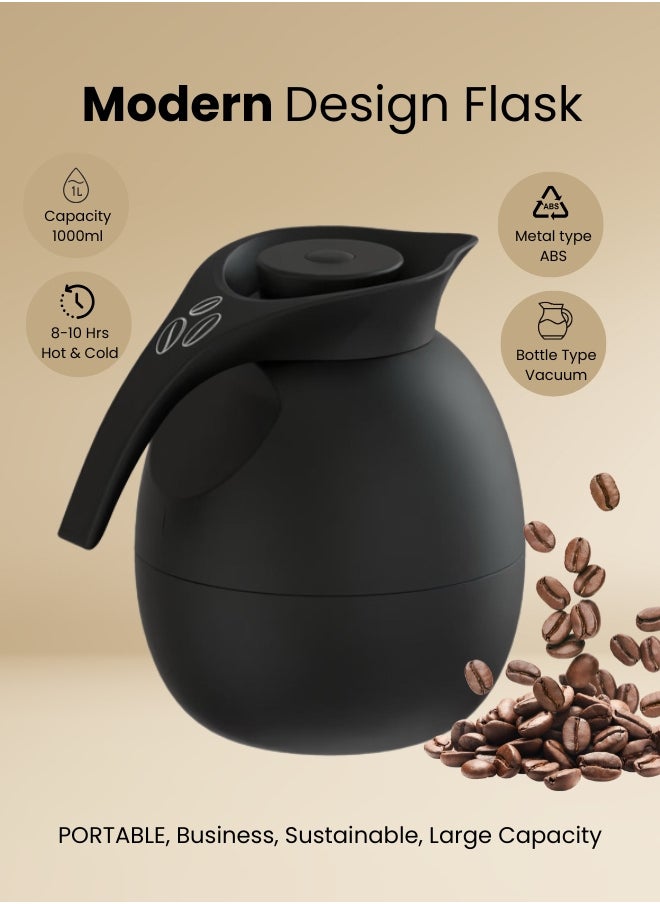 Set of 2 High Quality Vaccum Flask for Coffee Tea Water 1000ml Black