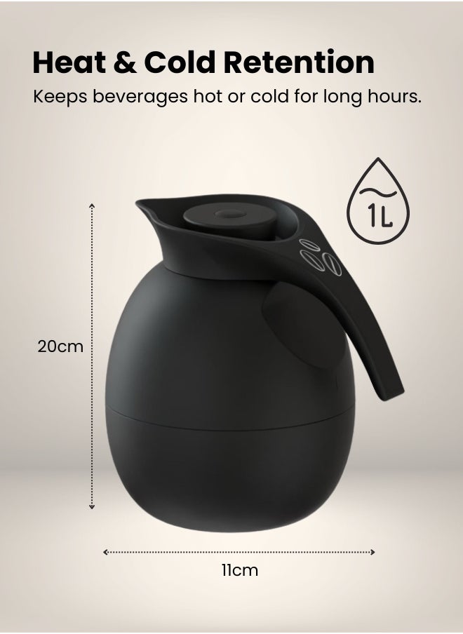 Set of 2 High Quality Vaccum Flask for Coffee Tea Water 1000ml Black