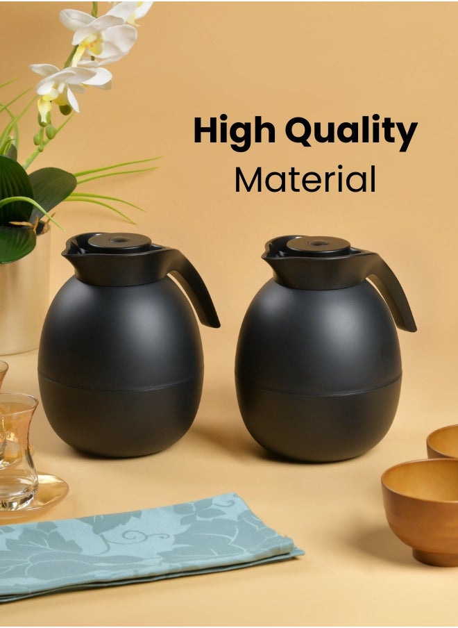 Set of 2 High Quality Vaccum Flask for Coffee Tea Water 1000ml Black