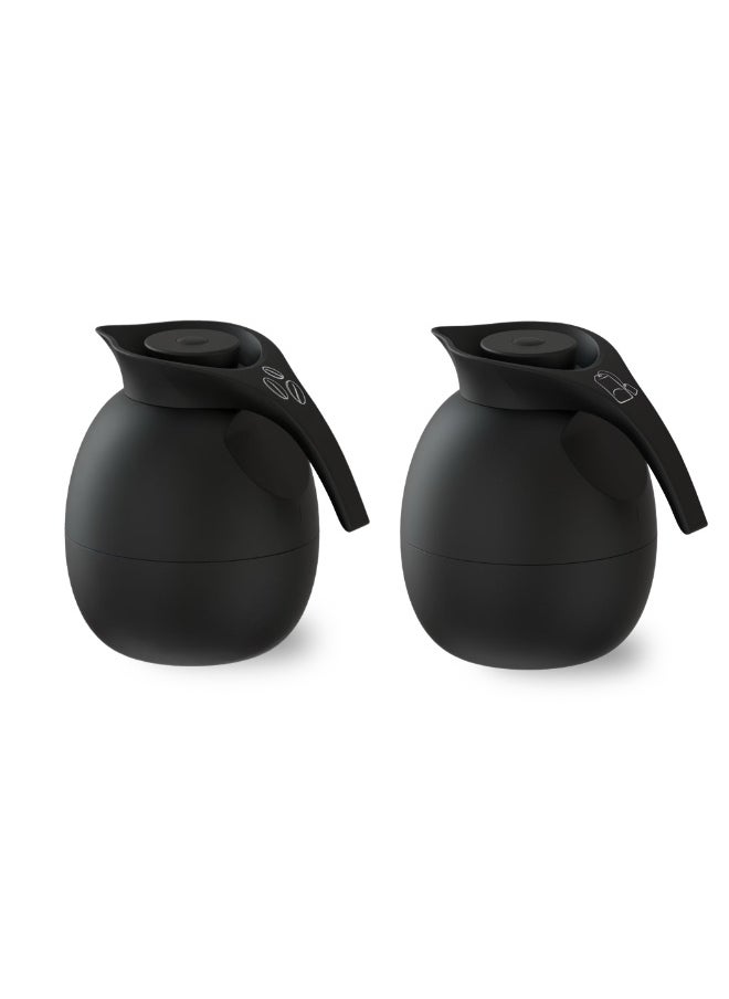 Set of 2 High Quality Vaccum Flask for Coffee Tea Water 1000ml Black