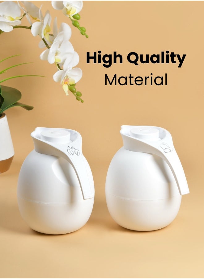 Set of 2 High Quality Vaccum Flask for Coffee Tea Water 1000ml White
