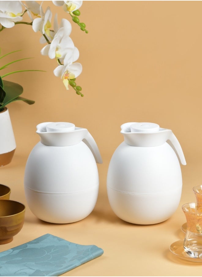 Set of 2 High Quality Vaccum Flask for Coffee Tea Water 1000ml White