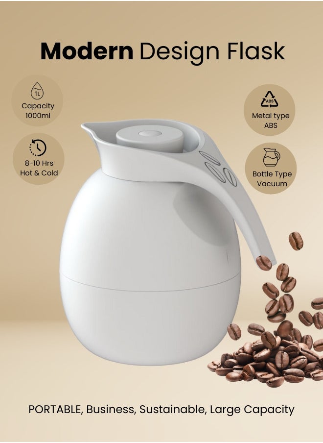 Set of 2 High Quality Vaccum Flask for Coffee Tea Water 1000ml White