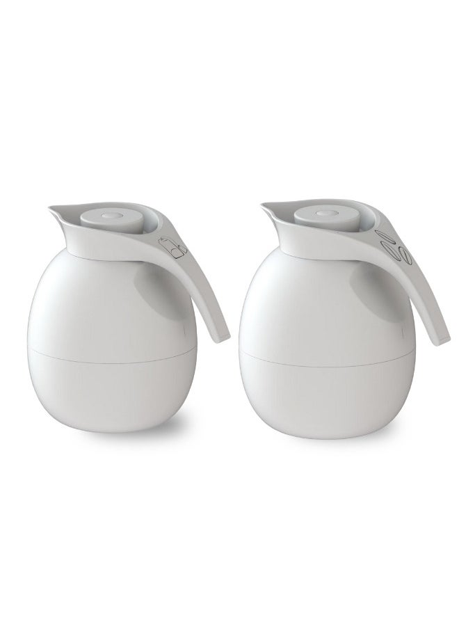 Set of 2 High Quality Vaccum Flask for Coffee Tea Water 1000ml White