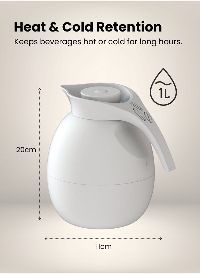 Set of 2 High Quality Vaccum Flask for Coffee Tea Water 1000ml White