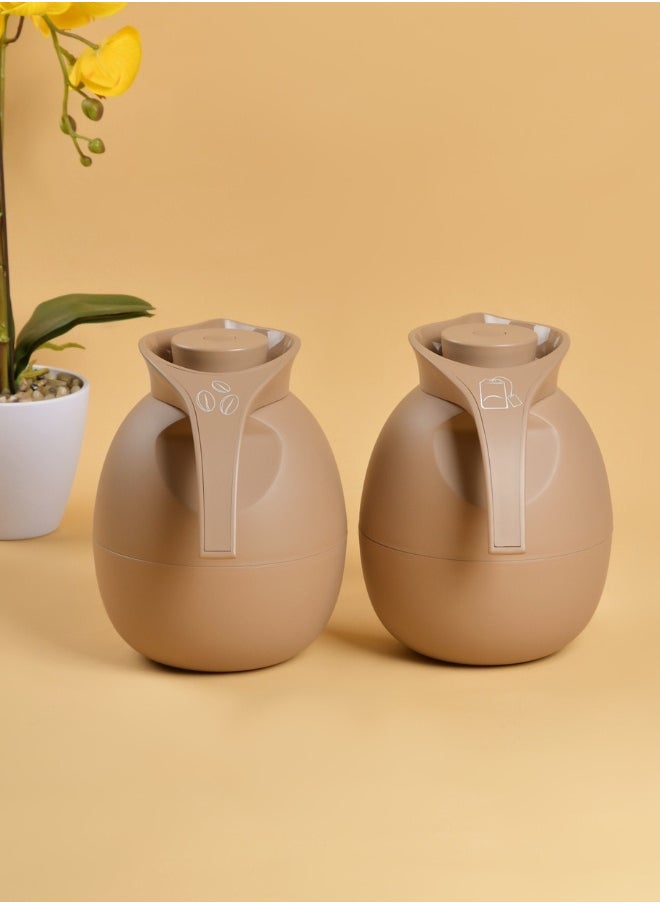 Set of 2 High Quality Vaccum Flask for Coffee Tea Water 1000ml Brown