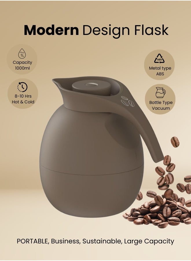 Set of 2 High Quality Vaccum Flask for Coffee Tea Water 1000ml Brown