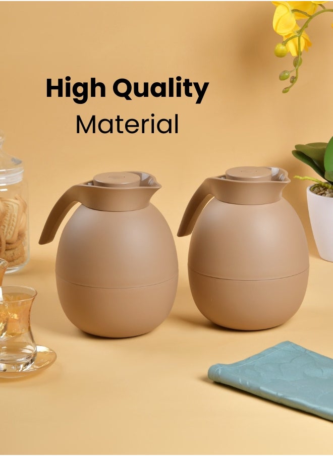 Set of 2 High Quality Vaccum Flask for Coffee Tea Water 1000ml Brown