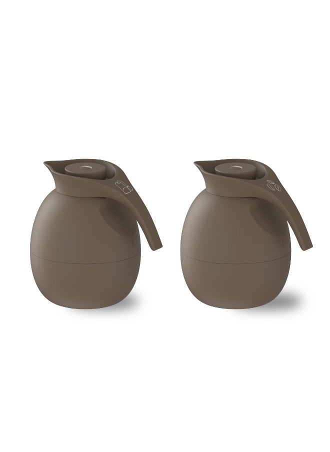 Set of 2 High Quality Vaccum Flask for Coffee Tea Water 1000ml Brown