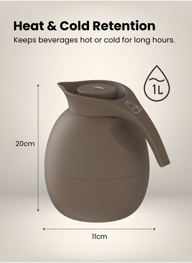 Set of 2 High Quality Vaccum Flask for Coffee Tea Water 1000ml Brown