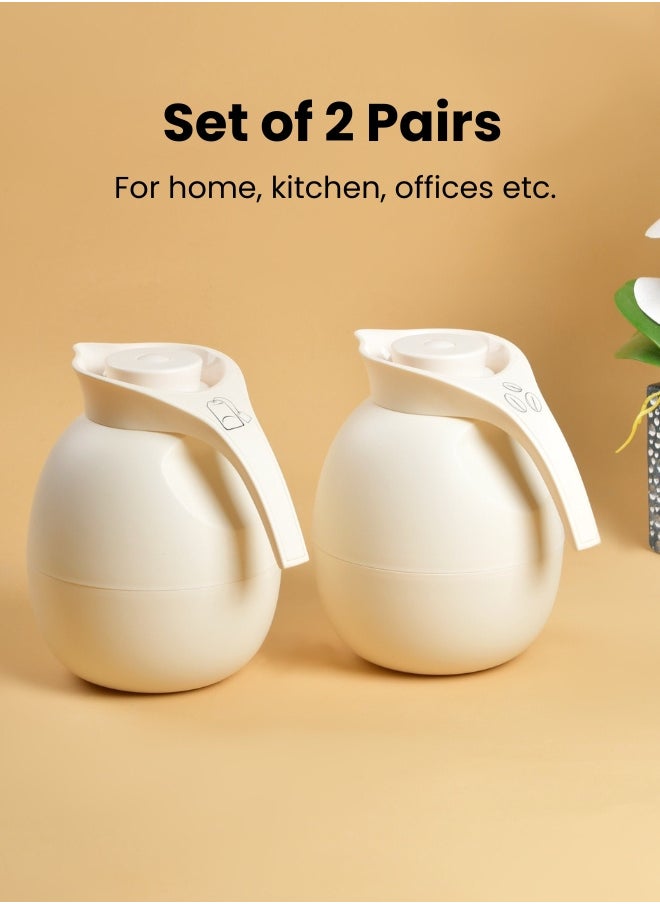 Set of 2 Vaccum Flask for Coffee Tea Water 1000ml Beige