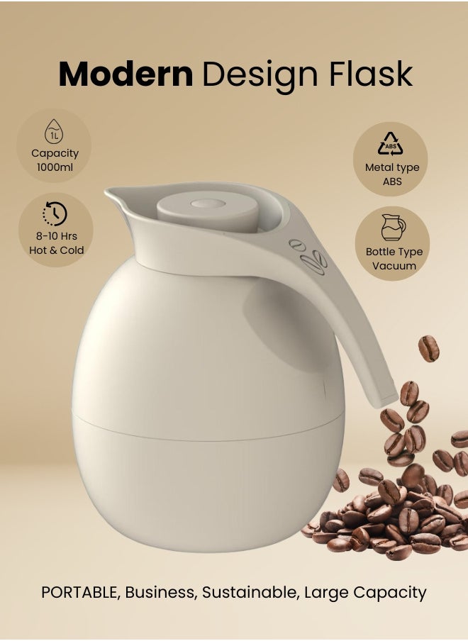 Set of 2 Vaccum Flask for Coffee Tea Water 1000ml Beige