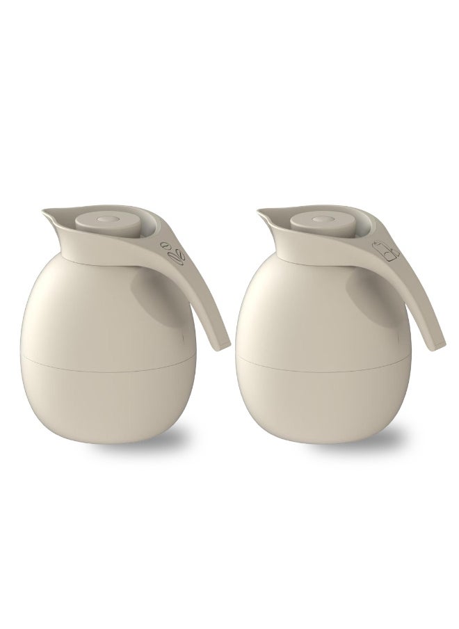 Set of 2 Vaccum Flask for Coffee Tea Water 1000ml Beige