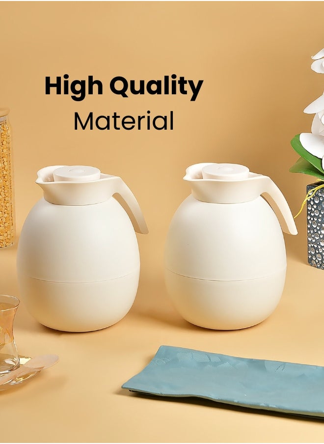 Set of 2 Vaccum Flask for Coffee Tea Water 1000ml Beige