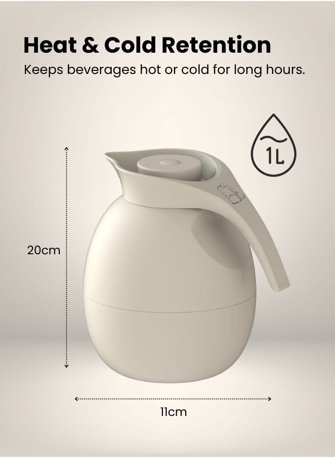 Set of 2 Vaccum Flask for Coffee Tea Water 1000ml Beige