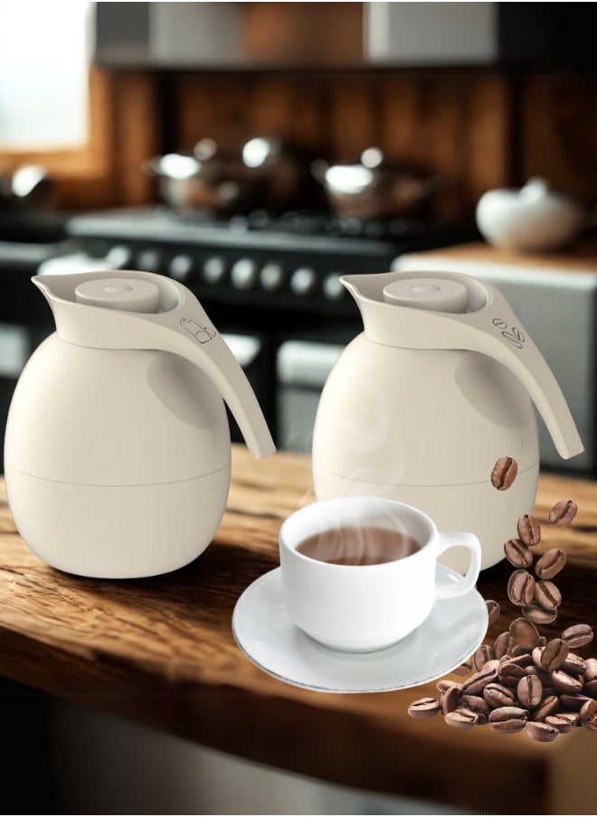 Set of 2 Vaccum Flask for Coffee Tea Water 1000ml Beige