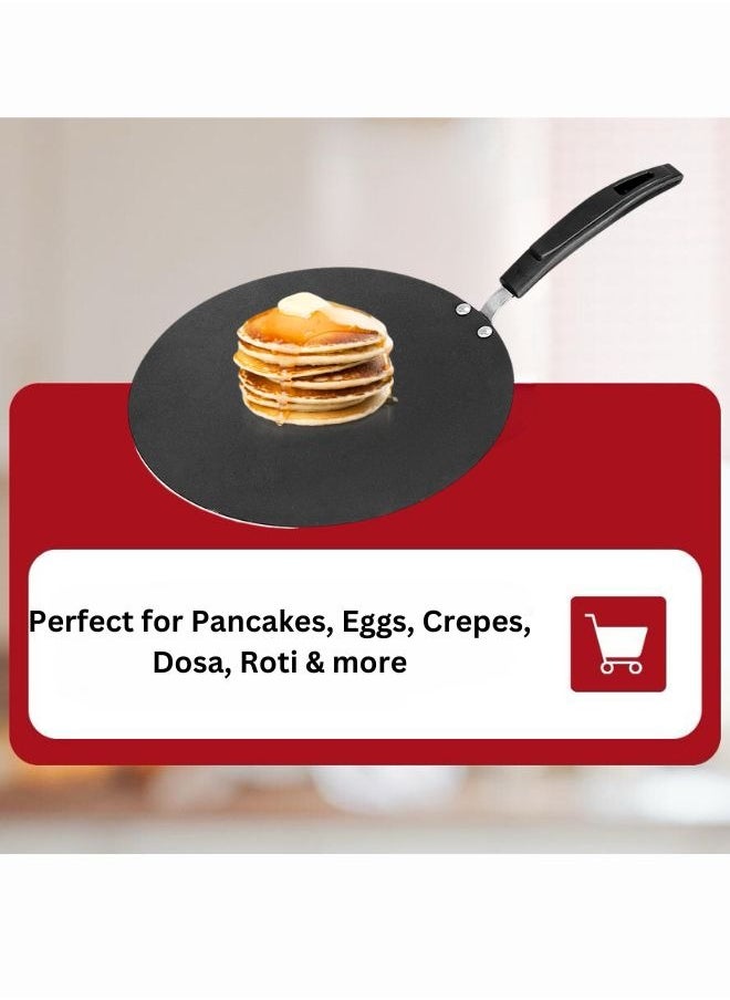 Sonex Non Stick Super Tawa, Bakelite Heat Resistant Handle, High Quality Aluminum, Premium Non Stick Coating, Even Heating, Durable Construction, Easy to Clean, Black, 30.5Cm.