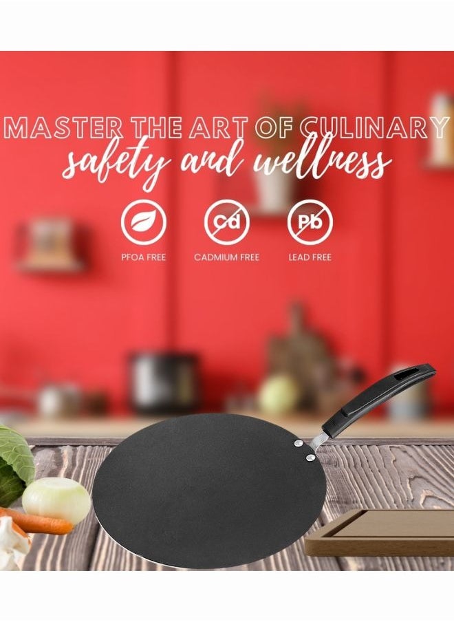 Sonex Non Stick Super Tawa, Bakelite Heat Resistant Handle, High Quality Aluminum, Premium Non Stick Coating, Even Heating, Durable Construction, Easy to Clean, Black, 30.5Cm.