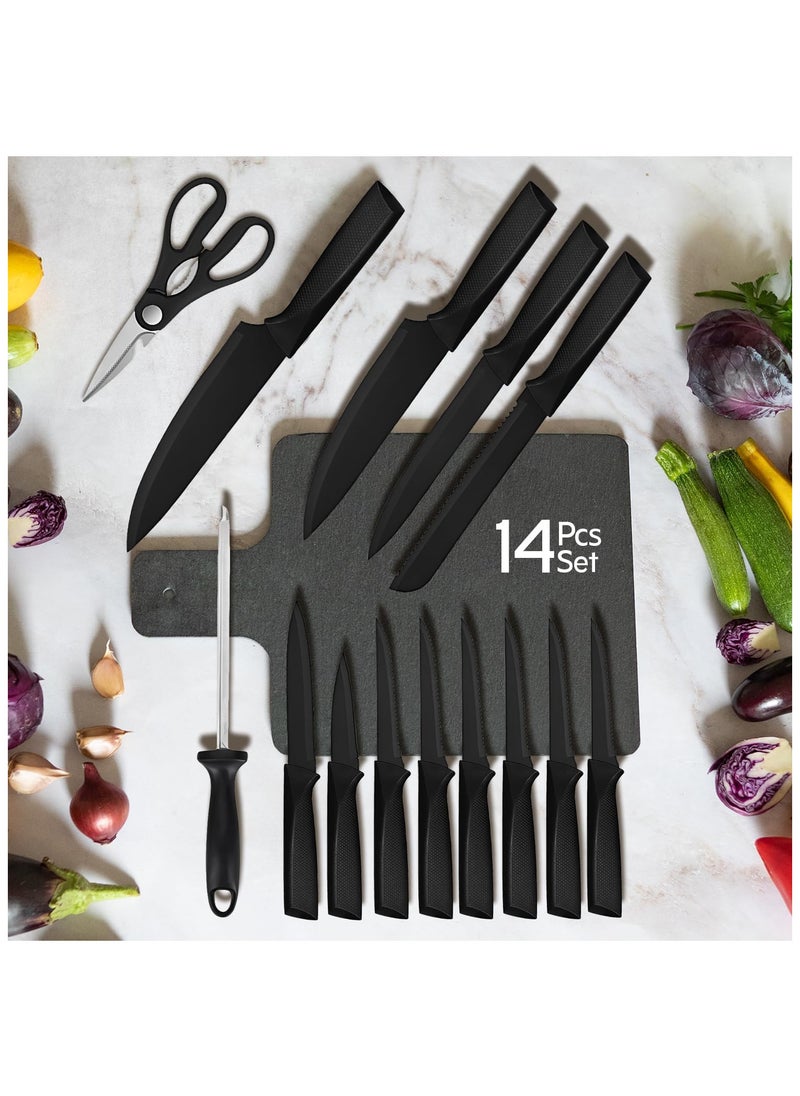 14-Piece Kitchen Knife Set with Built-In Sharpener, Stainless Steel, Ergonomic Handles, Dishwasher Safe, Durable, Precision Cutting for Slicing, Dicing, and Mincing