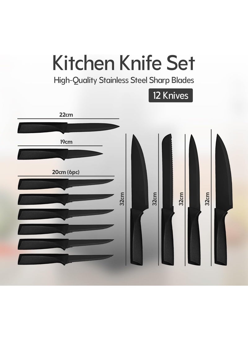 14-Piece Kitchen Knife Set with Built-In Sharpener, Stainless Steel, Ergonomic Handles, Dishwasher Safe, Durable, Precision Cutting for Slicing, Dicing, and Mincing