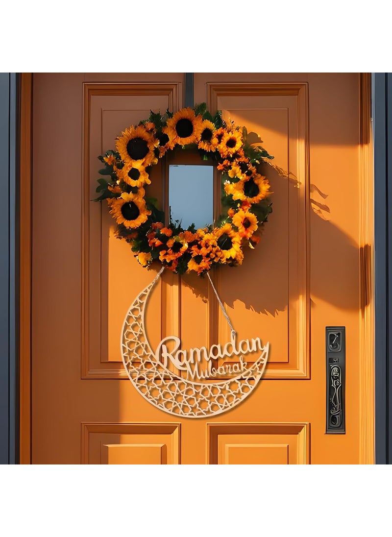 Curious Button Set of 1 Eid Mubarak Door Sign Ramadan Hollow Door Ornament Ramadan Decorations Wood Door Hanger Moon Shape Decor Wooden Hanging Ramadan Mubarak Wreath