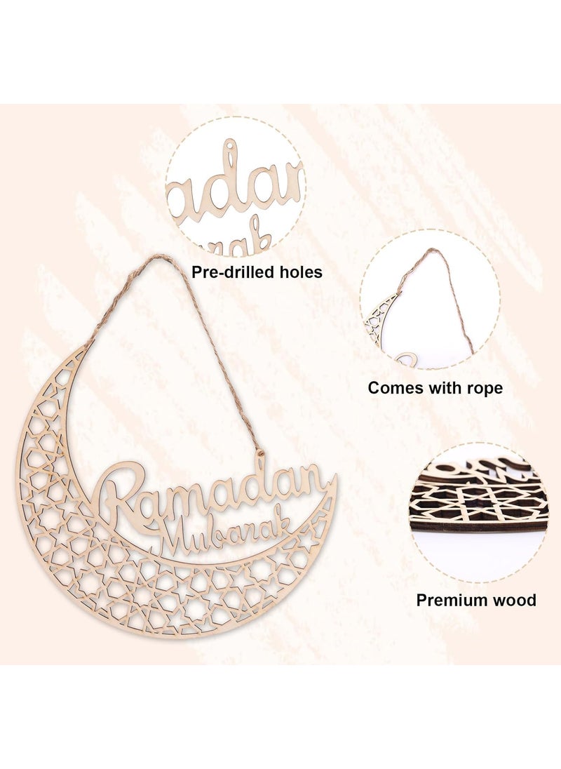 Curious Button Set of 1 Eid Mubarak Door Sign Ramadan Hollow Door Ornament Ramadan Decorations Wood Door Hanger Moon Shape Decor Wooden Hanging Ramadan Mubarak Wreath