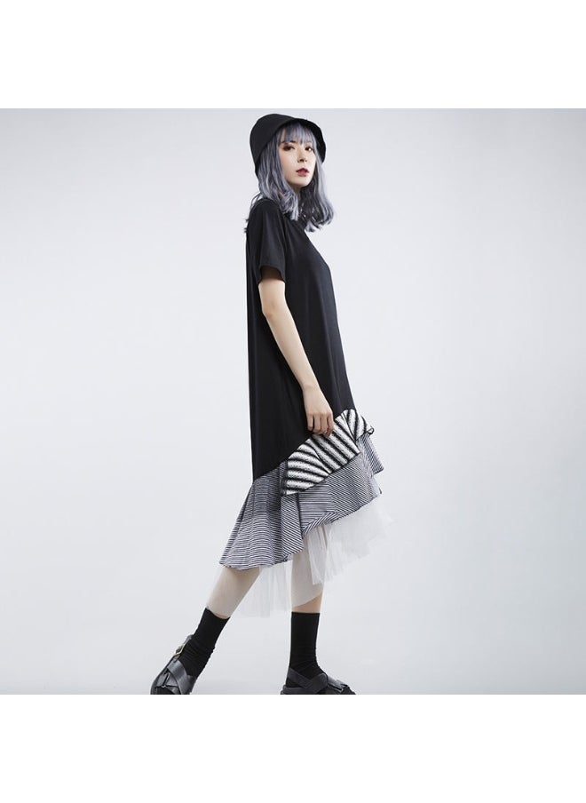 Striped Oversize Casual Short Sleeve Midi Dress