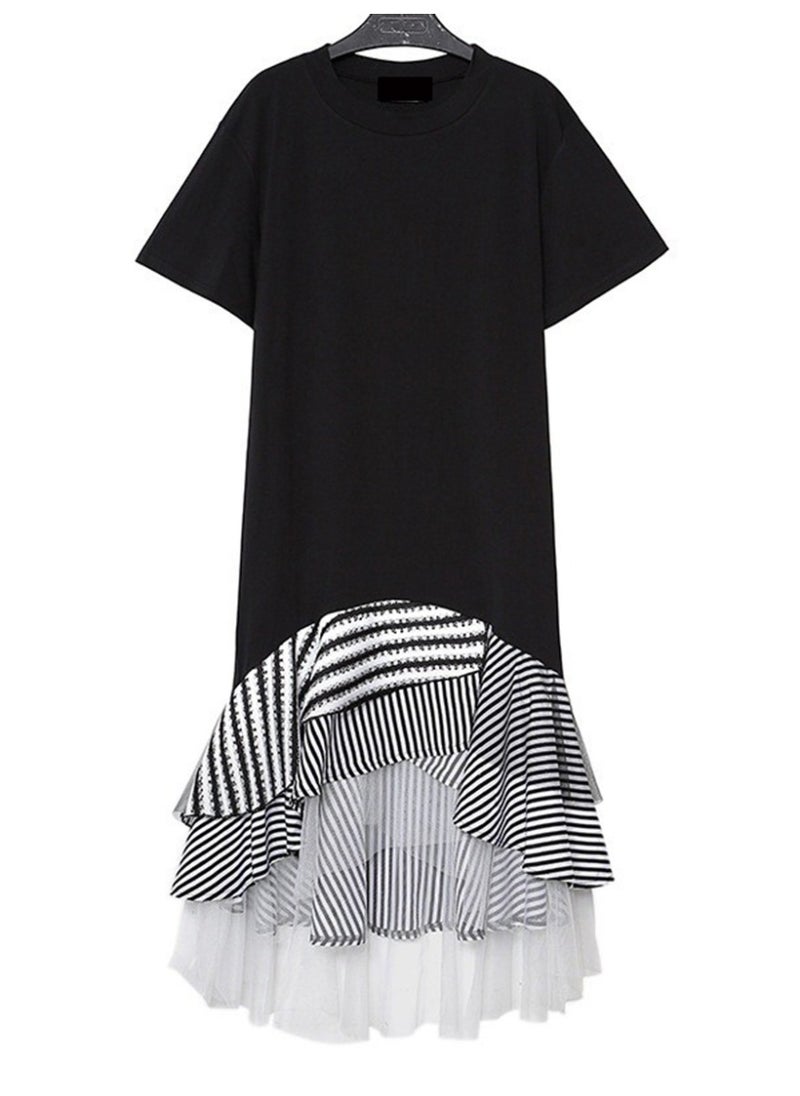 Striped Oversize Casual Short Sleeve Midi Dress