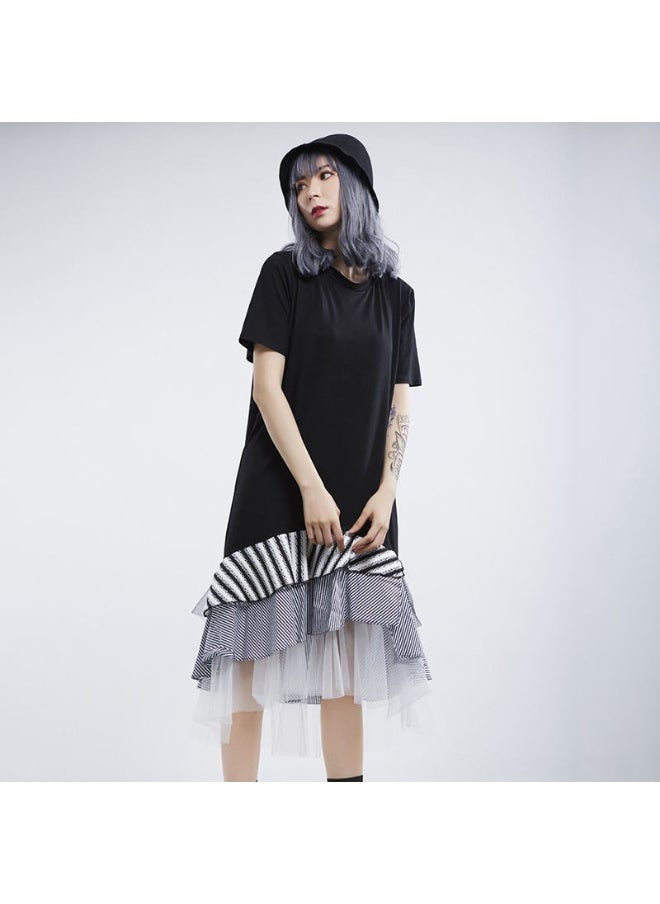 Striped Oversize Casual Short Sleeve Midi Dress