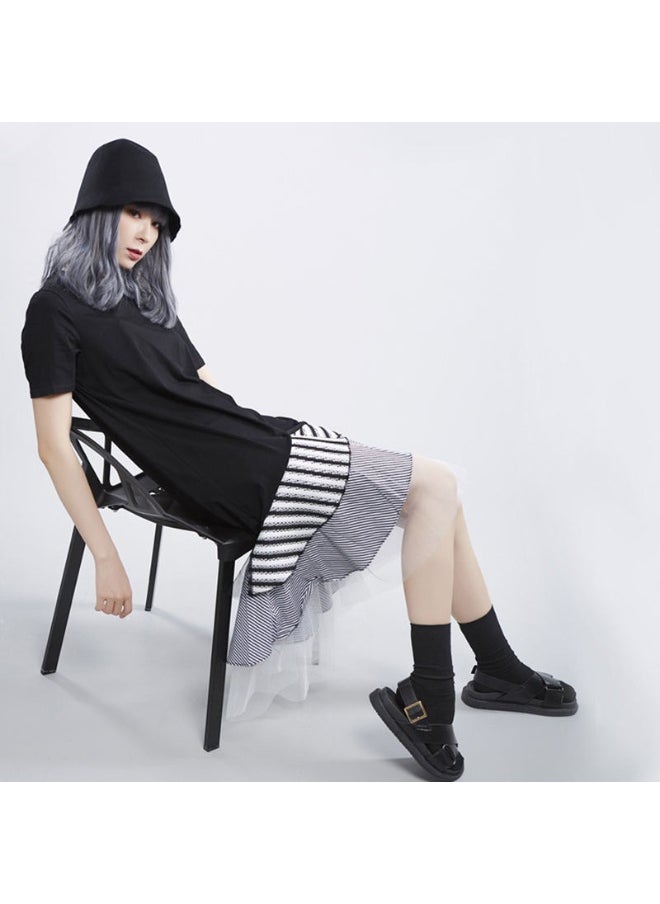 Striped Oversize Casual Short Sleeve Midi Dress