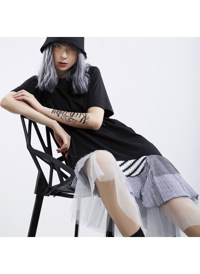 Striped Oversize Casual Short Sleeve Midi Dress