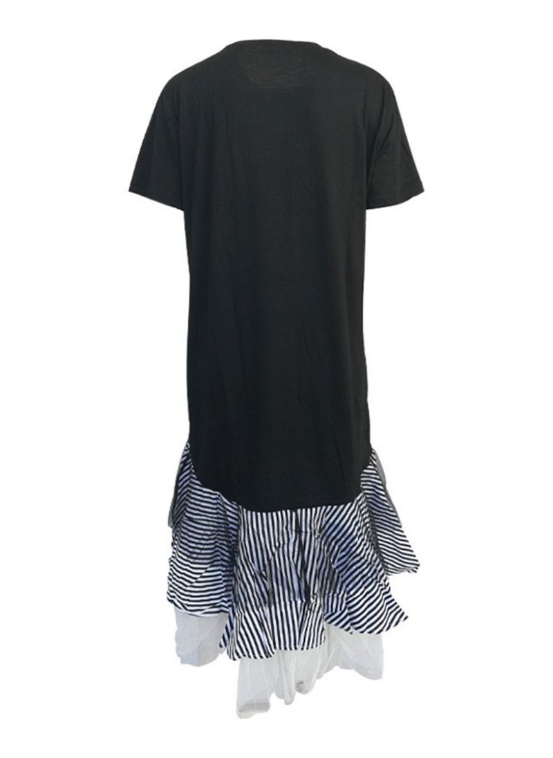 Striped Oversize Casual Short Sleeve Midi Dress