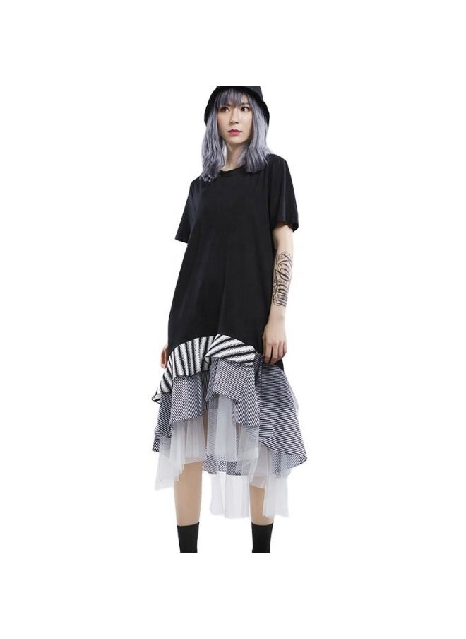 Striped Oversize Casual Short Sleeve Midi Dress