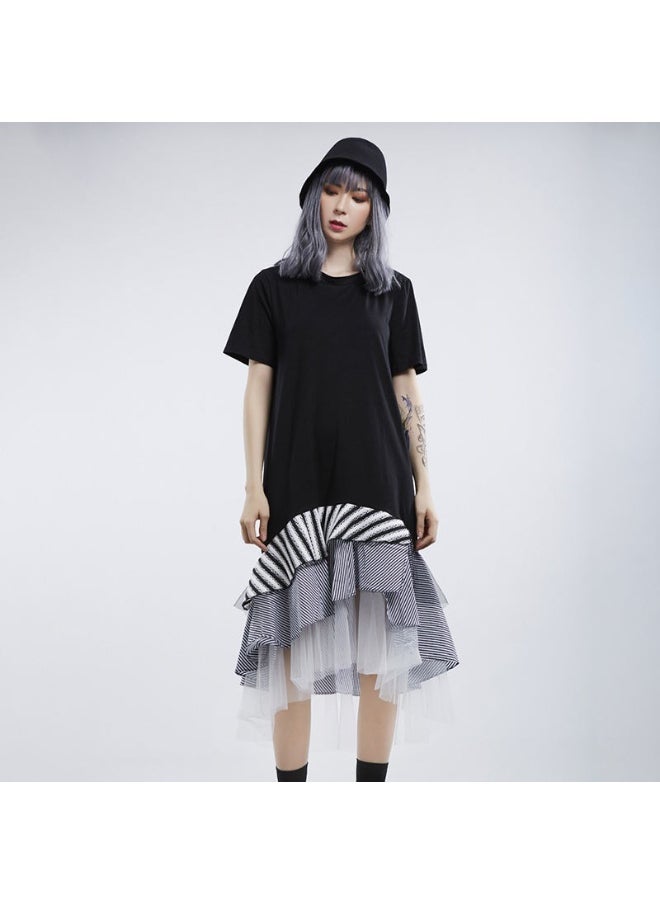 Striped Oversize Casual Short Sleeve Midi Dress