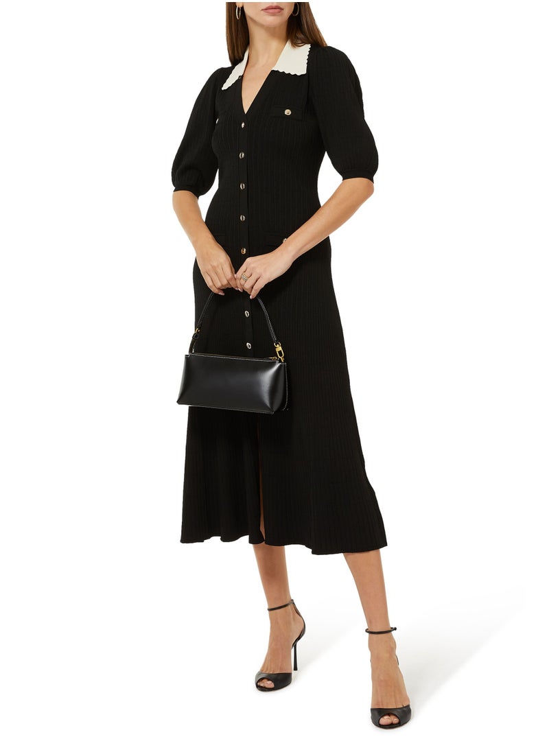 Polo V-Neck Bubble Sleeve Long Dress
