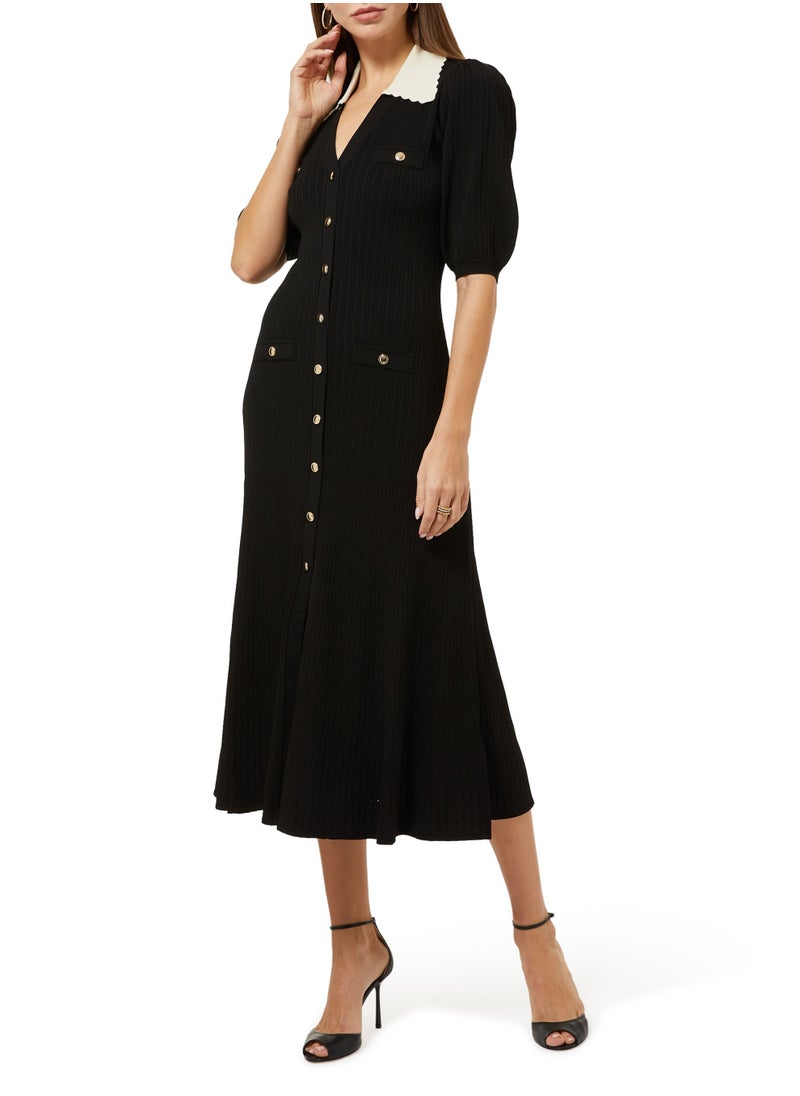 Polo V-Neck Bubble Sleeve Long Dress