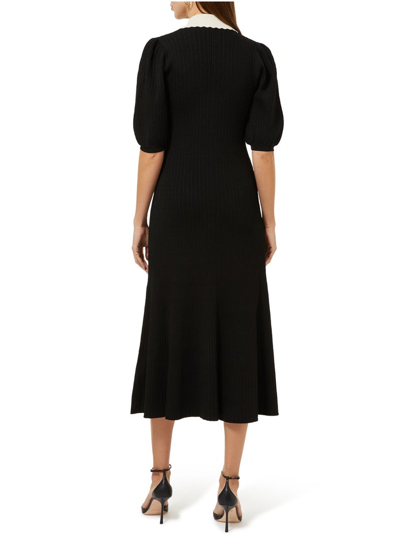Polo V-Neck Bubble Sleeve Long Dress