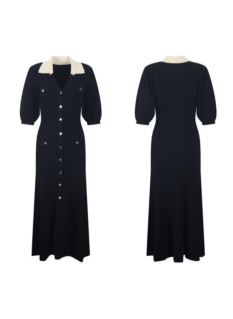 Polo V-Neck Bubble Sleeve Long Dress