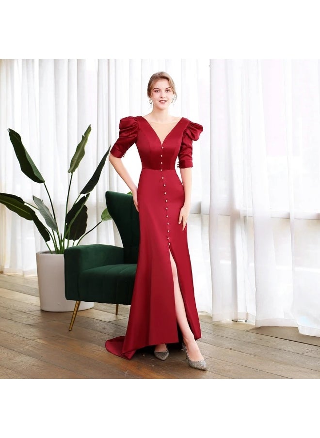 Red Satin Mermaid Long Dress
