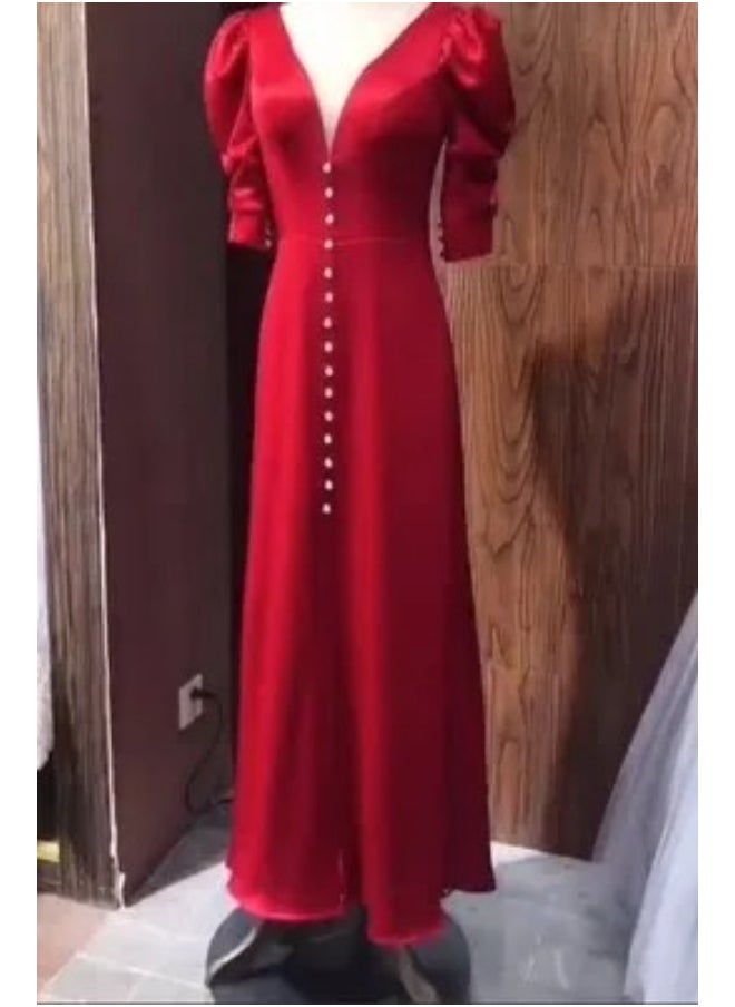 Red Satin Mermaid Long Dress