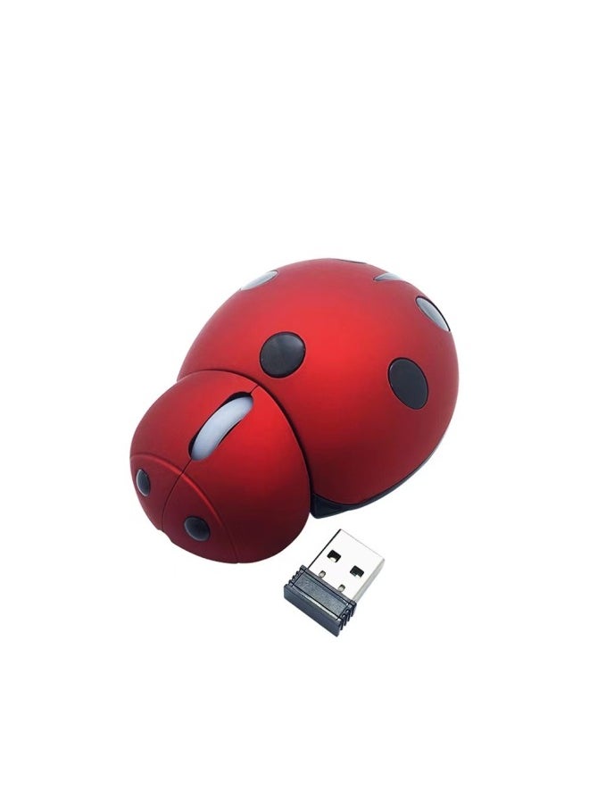 Cartoon Tiger Mouse Wireless Mouse Wired Frog Mouse Big Eyes Pink Frog Mouse Cute Bear Mouse-Specifications:Wireless 2.4g Red Beetle Mouse (Section 7 Battery Edition)