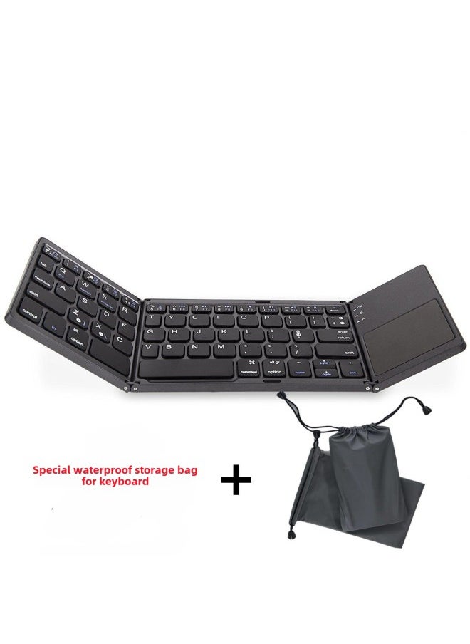Type-c Charging Three-fold Folding Bluetooth Keyboard With Touch Wireless Bluetooth Keyboard Silent Dual-mode Charging Mouse-Specifications:B033 Regular Gray + Black Mouse + Storage Bag