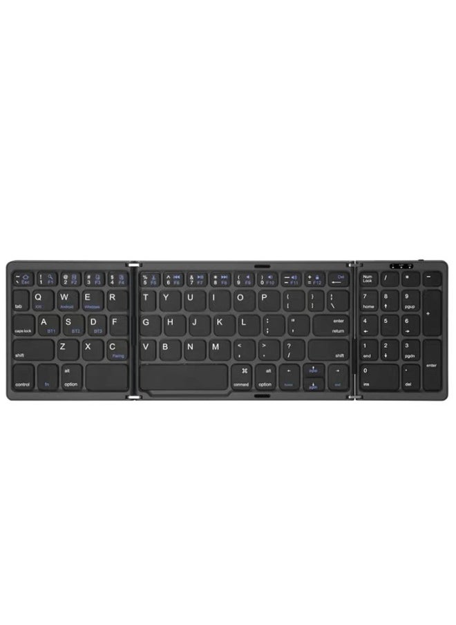 Type-c Charging Three-fold Folding Bluetooth Keyboard With Touch Wireless Bluetooth Keyboard Silent Dual-mode Charging Mouse-Specifications:B033 Regular Gray + Black Mouse + Storage Bag