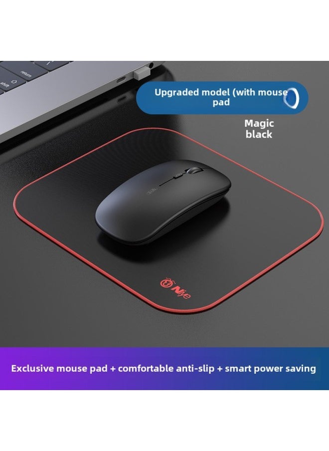 Wireless Mouse Bluetooth Dual-Mode Rechargeable Silent Silent Game Business Office Tablet Laptop Desktop Computer-Specification:Magic Black/wireless Upgraded Version [silent + Rechargeable] Comes With Exclusive Mouse Pad - Official Standard