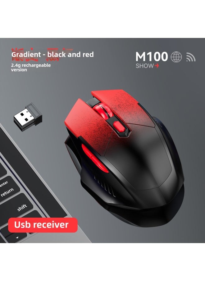 USB-C Trend Wireless Mouse Gradient Mute Office Game Dual-mode Charging Bluetooth Mouse-Specifications:2.4g Rechargeable Version-gradient Black And Red (usb Receiver)