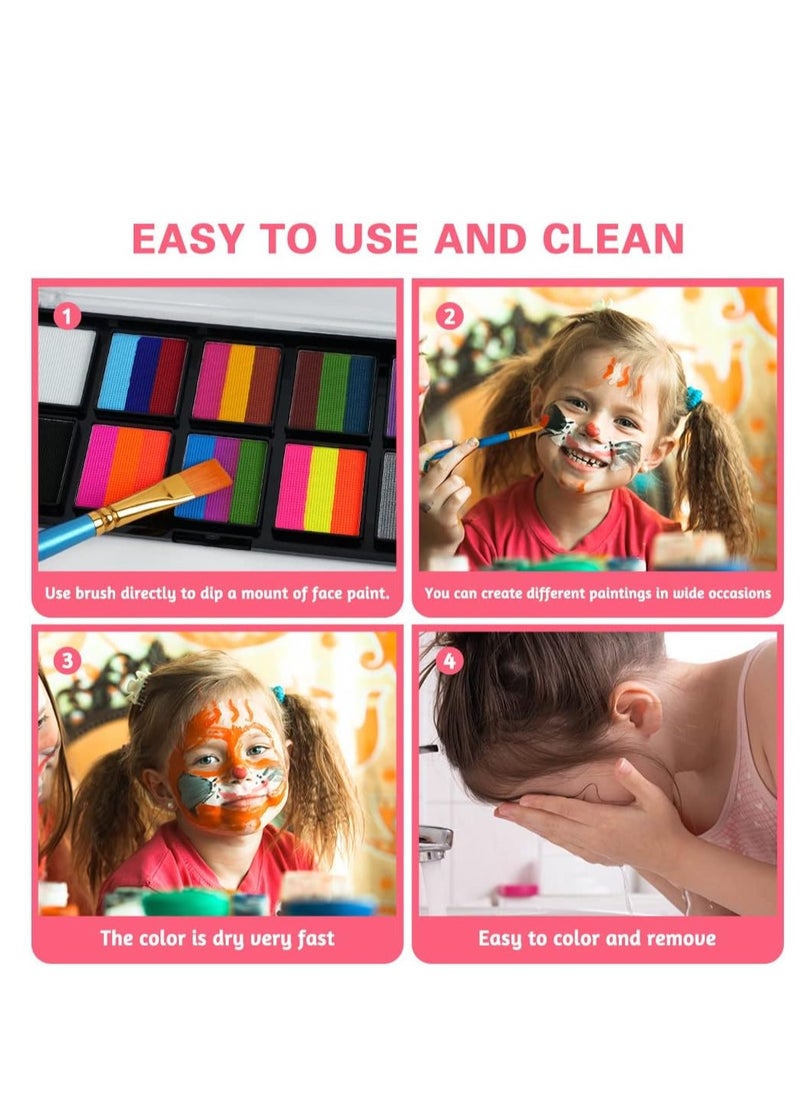 26 Color Rainbow Face Body Painting Kit for Kids and Adults | Water Based Safe  Non Toxic Split Cake Face Paint Palette | Includes 1 Brushes | Party Makeup Set for , Cosplay, and Carnival