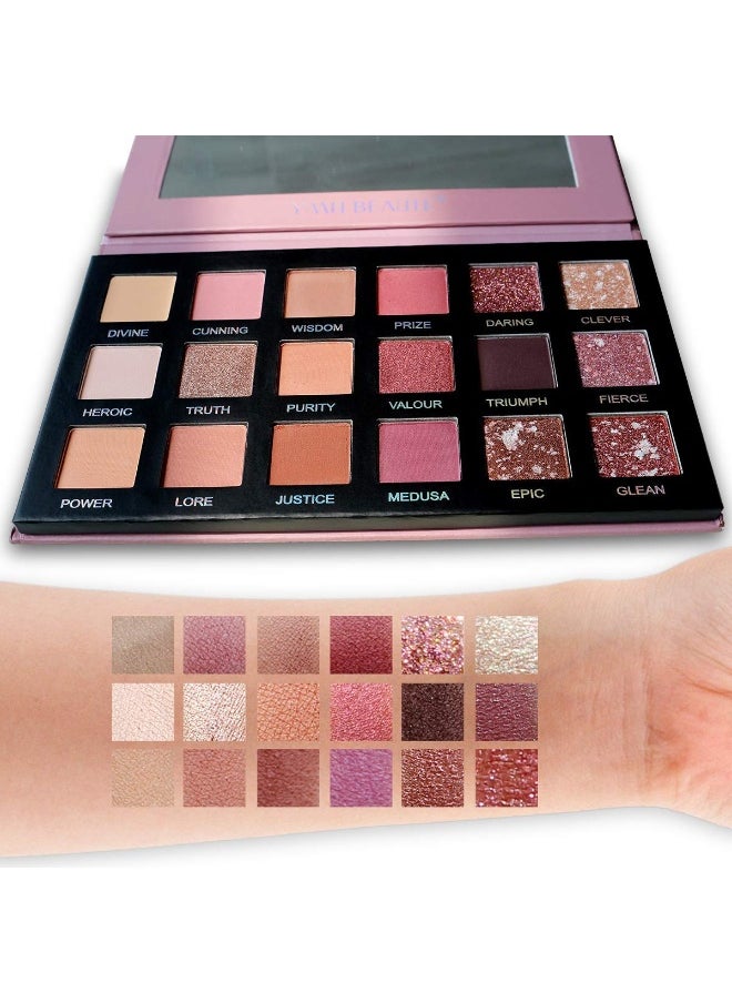 18 Color Nude Eyeshadow Palette, High Pigment Shimmer Matte Glitter Eyeshadow Makeup Palette Neutral Eyeshadow Pallet Long Lasting Waterproof Cruelty-free, ATHENA