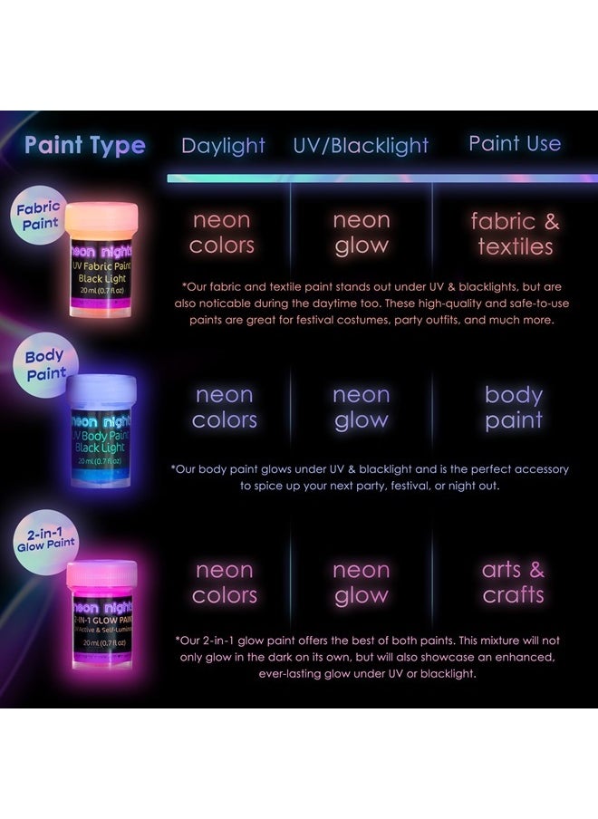 8 x UV Body Paint Set | Black Light Glow Makeup Kit | Fluorescent Face Paints for Halloween Blacklight Bodypainting